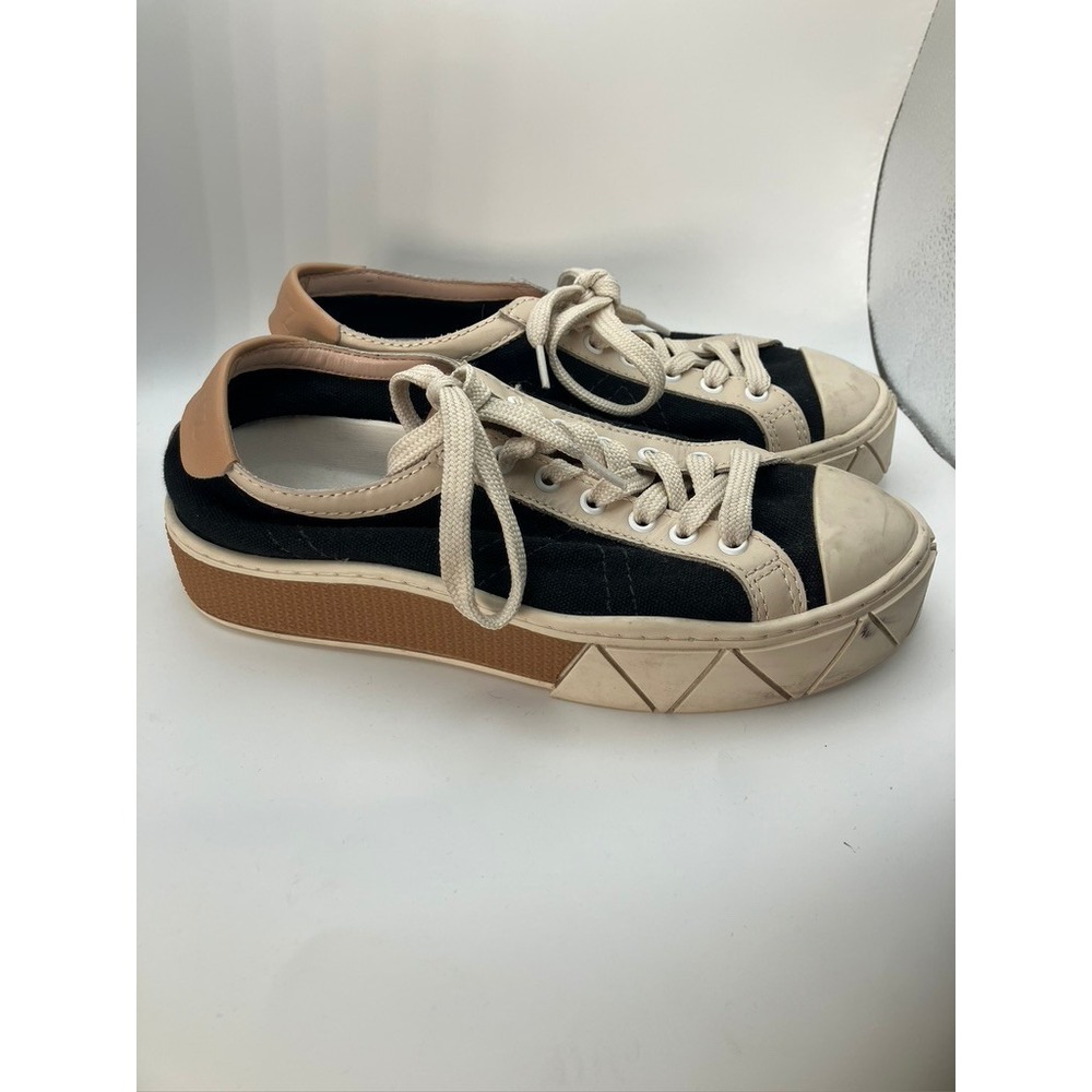 Schutz‎ Women Black Canvas Beige Leather Platform Sneakers Low Top Size 7.5B